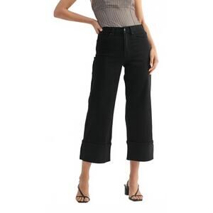 NEW JBD. mid rise petite cuffed slim wide jeans in jet black